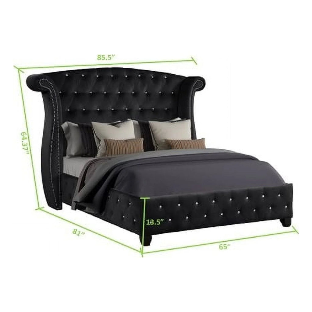 Queen 4 Pc Upholstery Bedroom Set Wood Black M892525