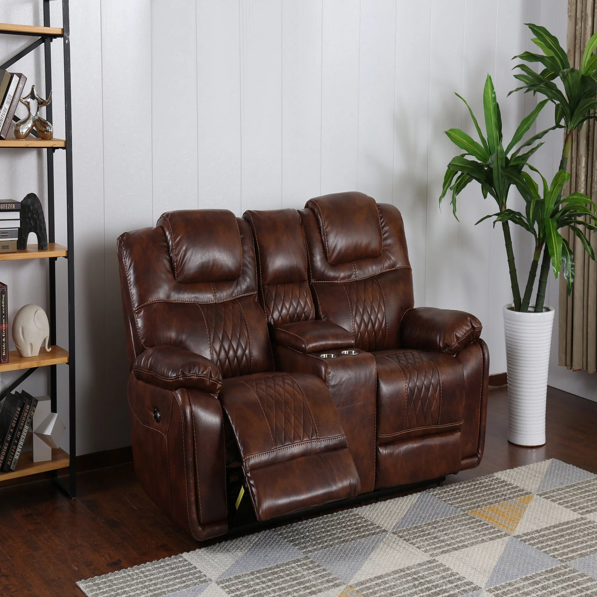 Rich Brown Leather Power Dual Reclining Loveseat with Center Console X301