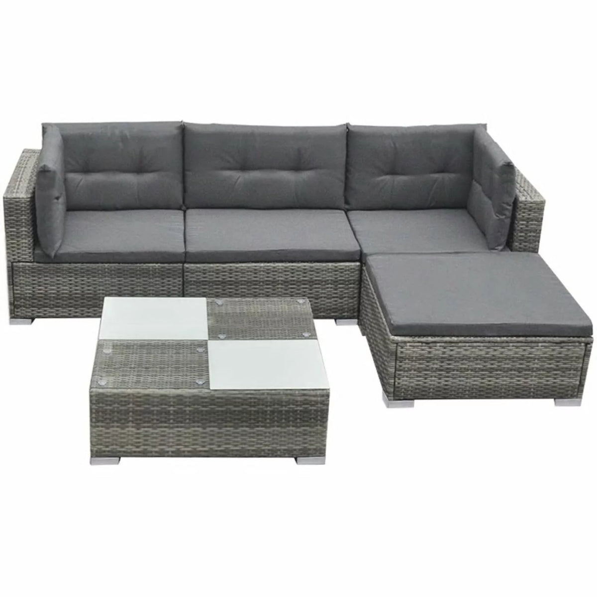 5 Piece Gray Poly Rattan Sectional Sofa Set with Tea Table Y59062