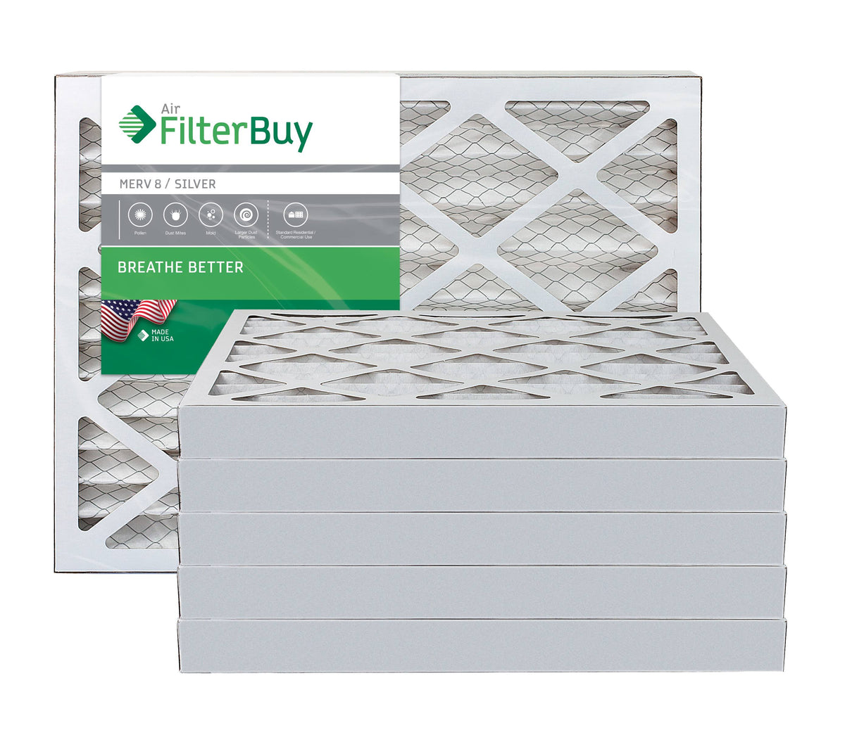 Silver MERV 8 Pleated AC Furnace Air Filter, Pack of 6 S882192