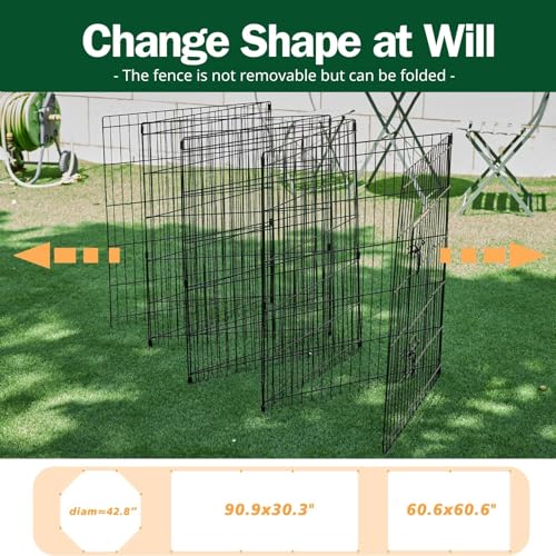 8 Panel Metal Dog Playpen with Grey Pad and Top Cover V316176