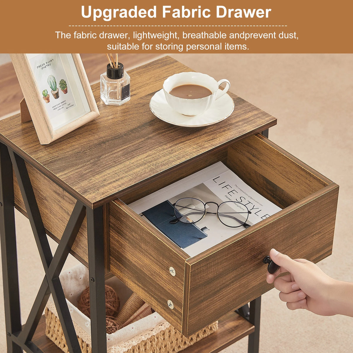Brown 3-piece Coffee Table Set with Shelf and 2 Nightstands R6595