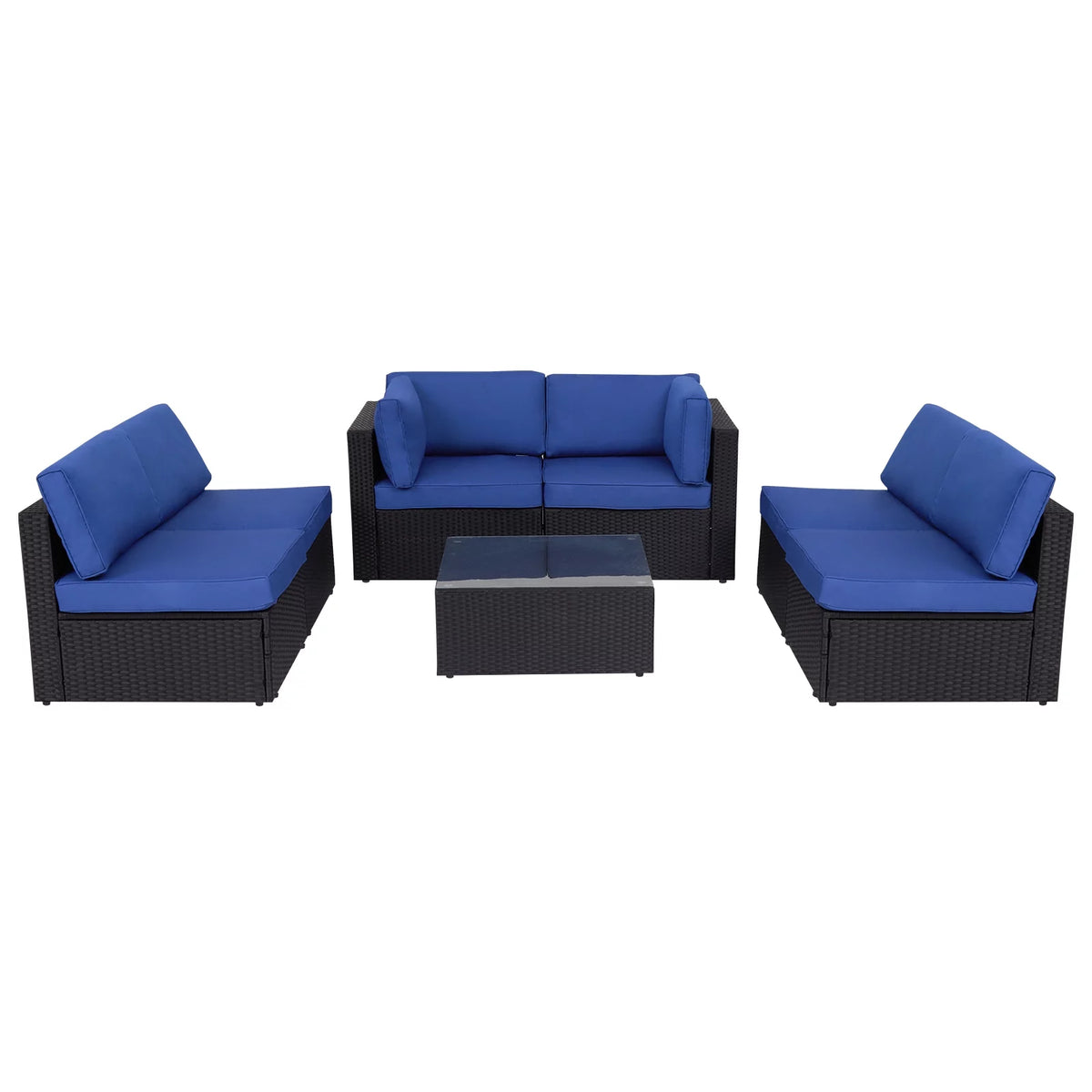 7 Pc Outdoor Rattan Wicker Sectional Sofa Set with Dark Blue Cushions O815636