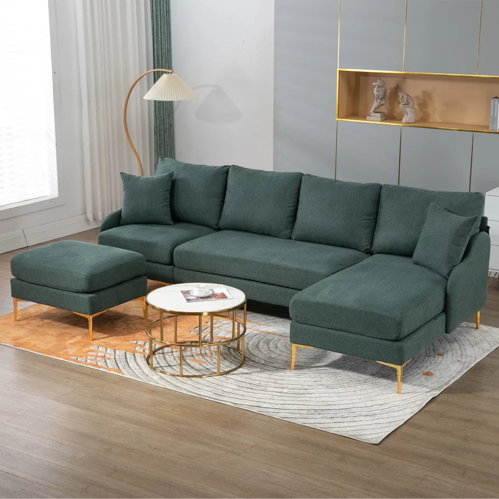 110'' Wide Reversible Chaise U-Shape Sectional Sofa Green Polyester Blend G830932