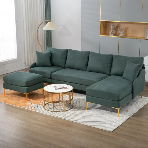 110'' Wide Reversible Chaise U-Shape Sectional Sofa Green Polyester Blend G830932