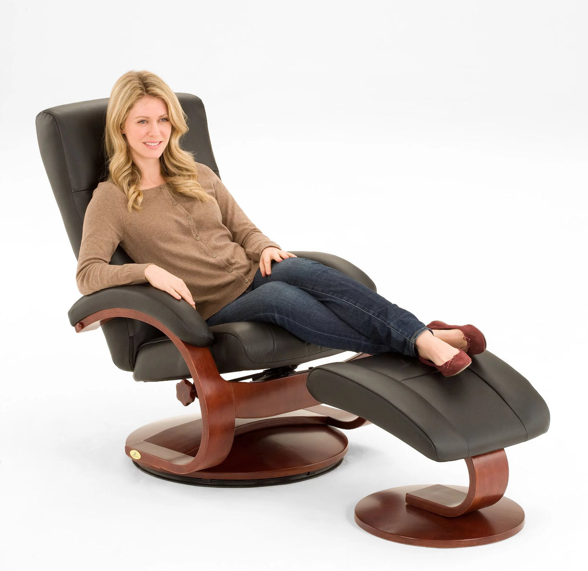 Black and Brown Recliner Chair with Ottoman T7928