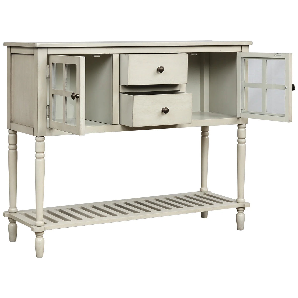 Wood and Glass Buffet Storage Cabinet with Bottom Shelf L7290