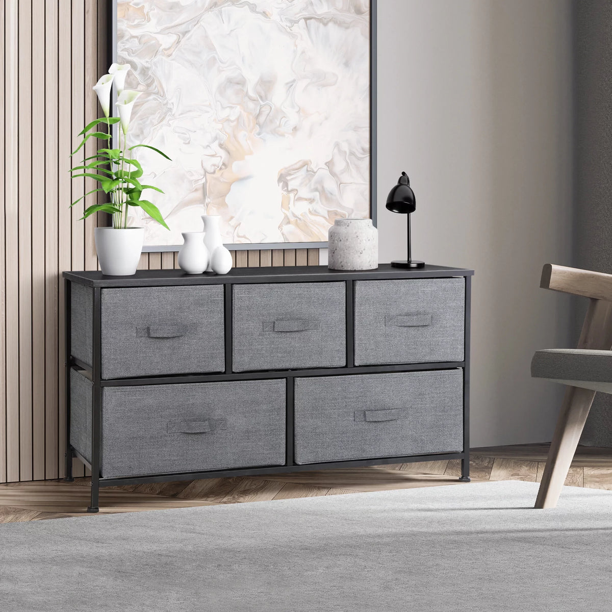 2 Tiers Steel Frame Wide Dresser Storage Tower E171865