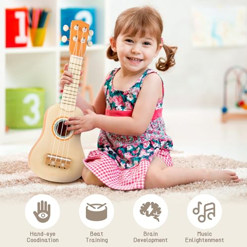 Kids Guitar Set 7 in 1 Musical Instruments with Ukulele Flute Tambourine Maracas A56839