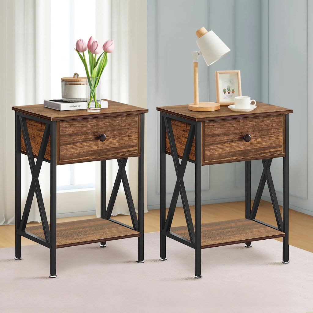 Brown 3-piece Coffee Table Set with Shelf and 2 Nightstands R6595
