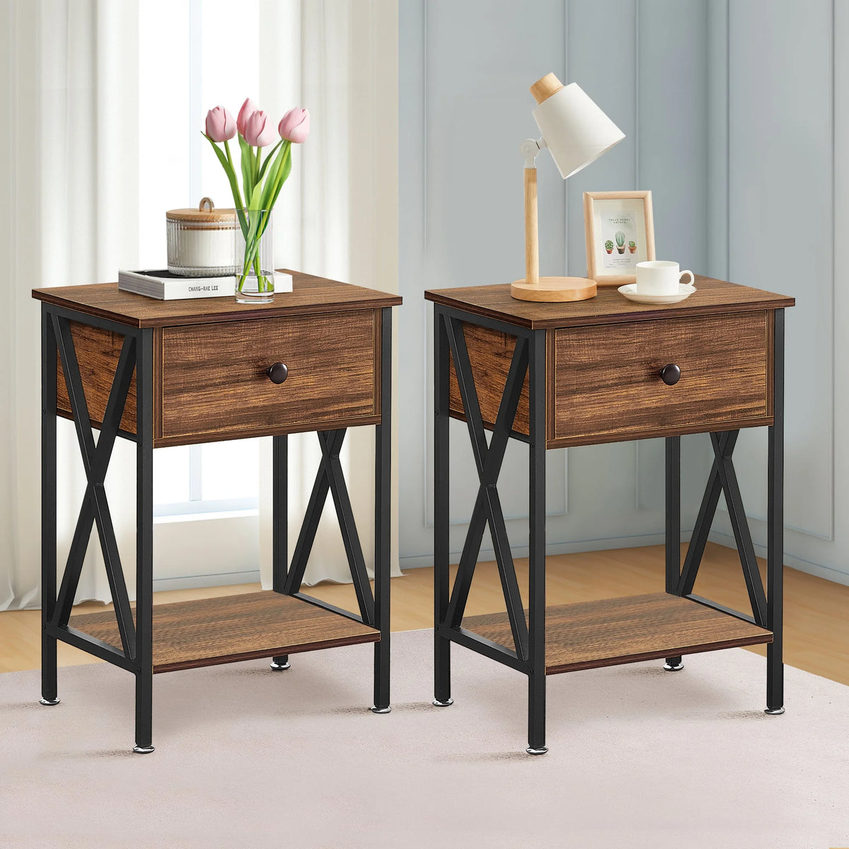 Brown 3-piece Coffee Table Set with Shelf and 2 Nightstands R6595