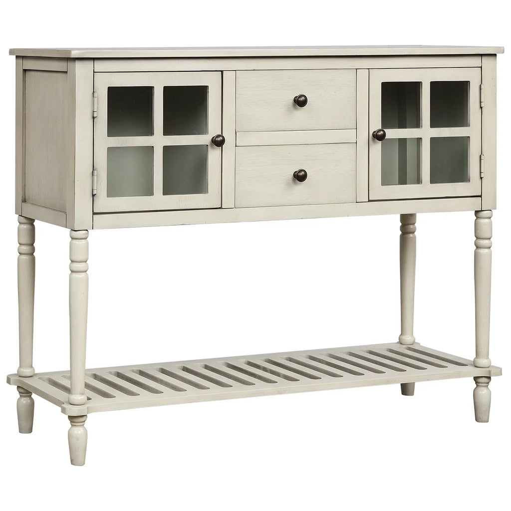 Wood and Glass Buffet Storage Cabinet with Bottom Shelf L7290