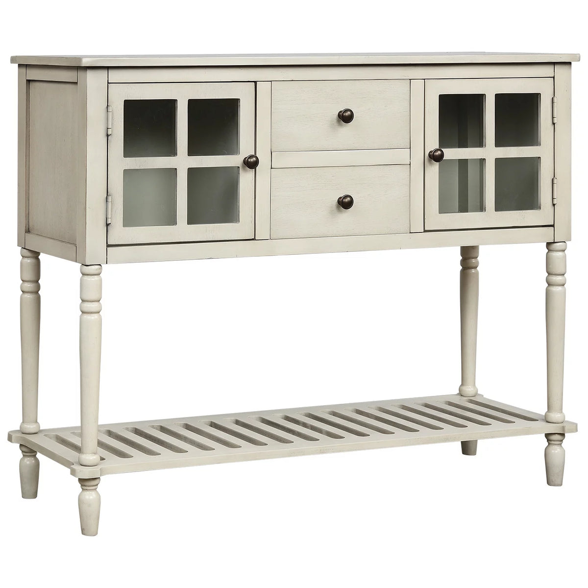 Wood and Glass Buffet Storage Cabinet with Bottom Shelf L7290
