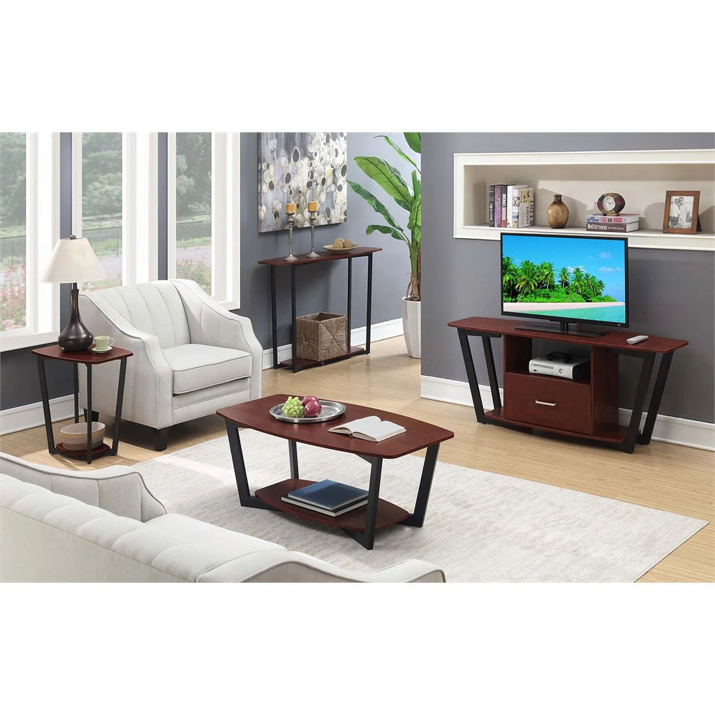 Cherry Wood and Black Metal End Table A68949