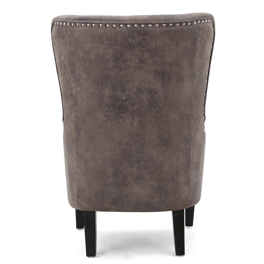 Gray Brown Microfiber Wingback Club Chair with Nailhead Trim J144