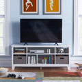 Creamy White Wooden Media Console with Shelves and Fabric Bins J461758