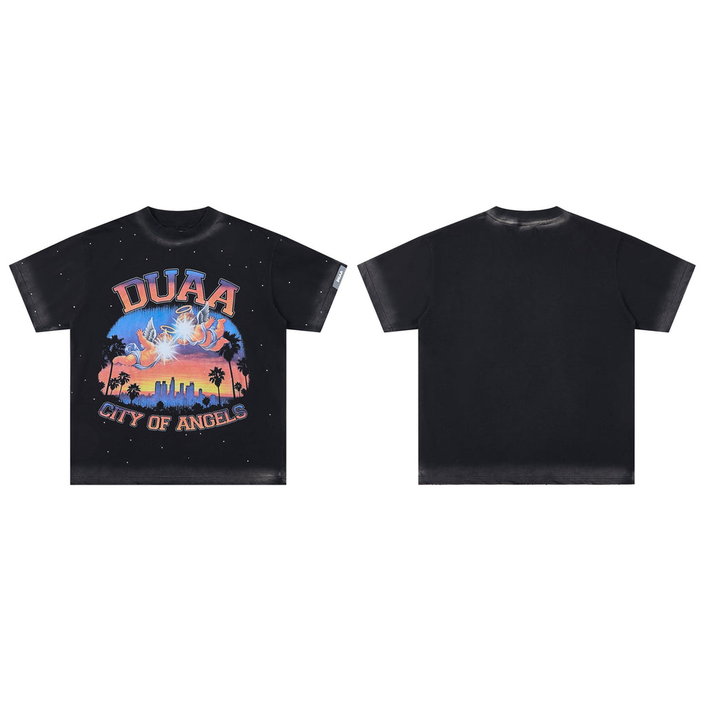 DUAA City Of Angels Cherub Sunset Cityscape Vintage Graphic Tee