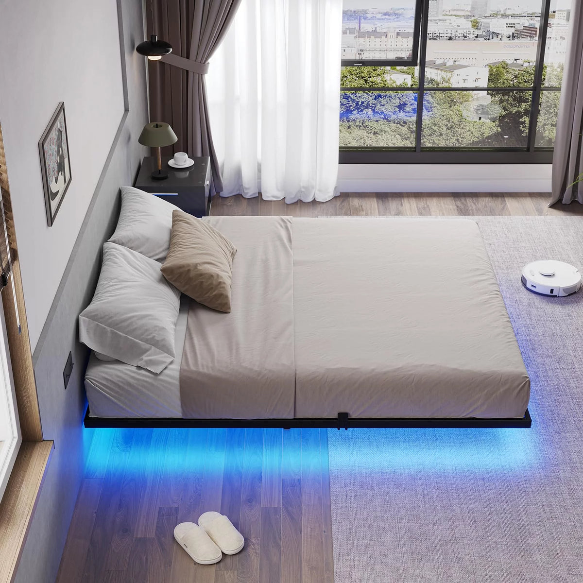 Queen Metal Platform Bed Frame with LED Lights X115887