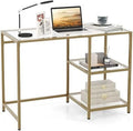 Tempered Glass Computer Desk with 2-Tier Shelves Gold S2698
