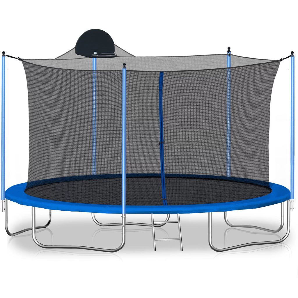 12 FT Trampoline with Safety Enclosure Net, Basketball Hoop and Ladder R274