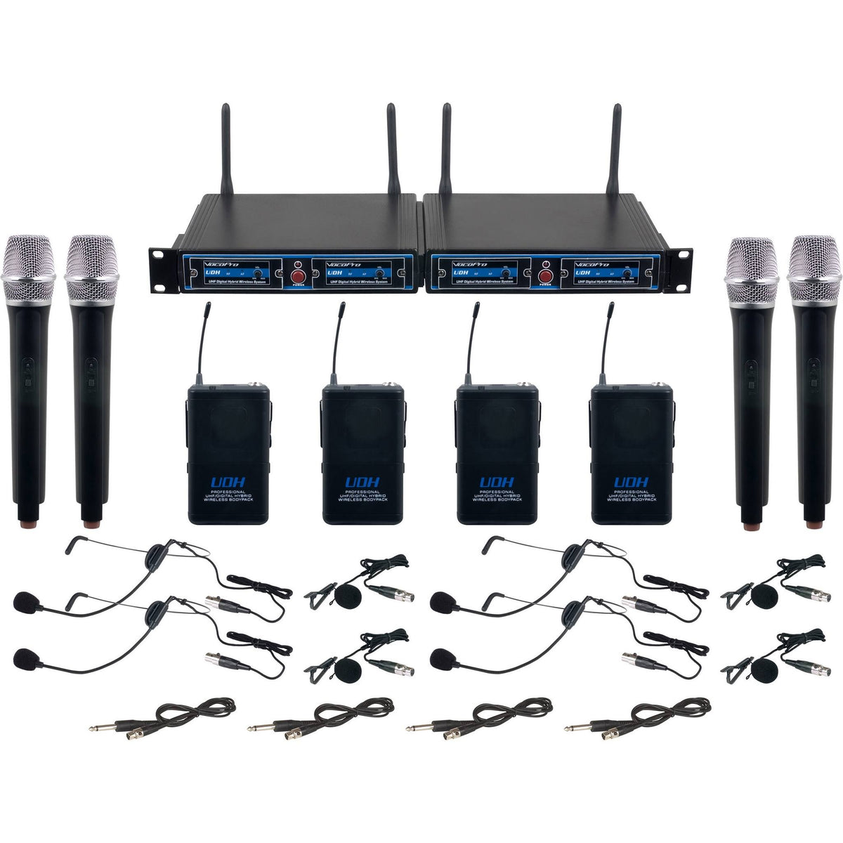 4 Channel Wireless System with Receiver Handheld Mic Body-Pack Transmitter Headset Mic P943