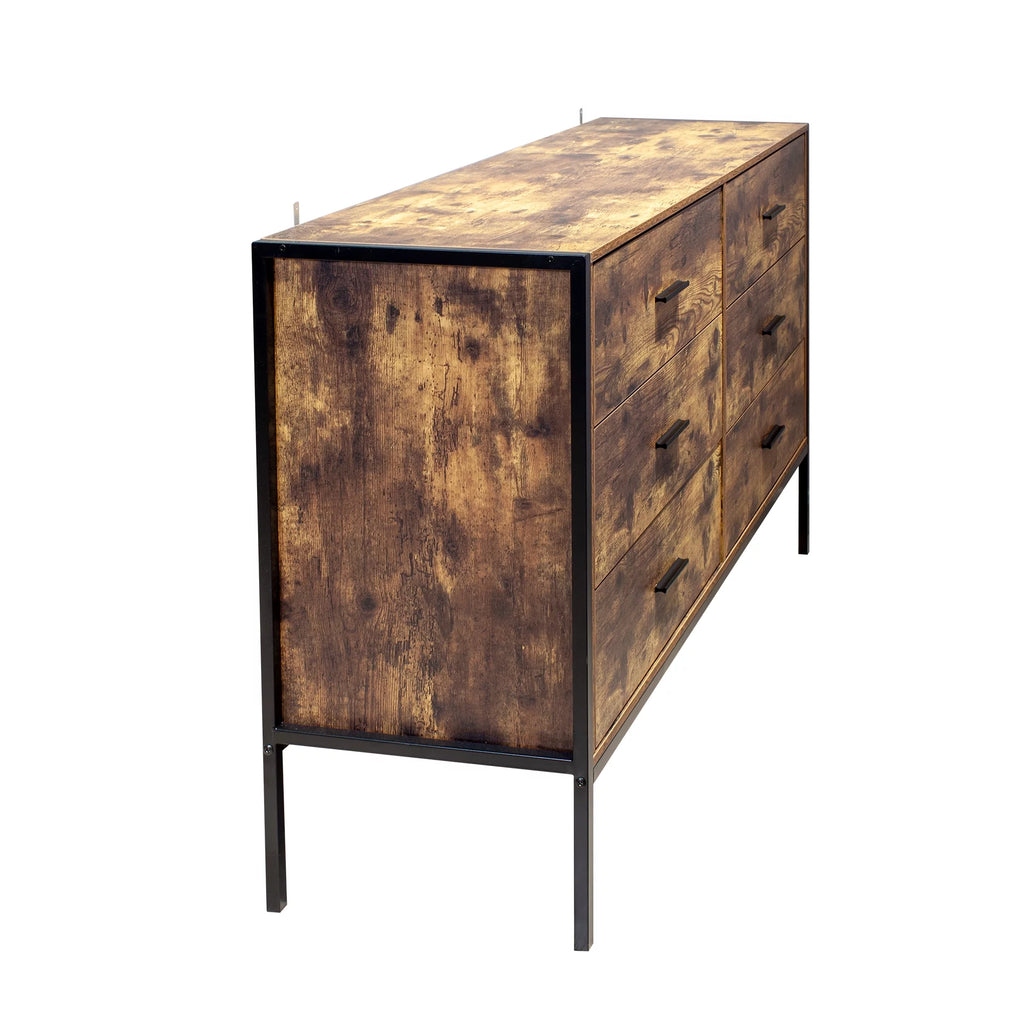 Rustic Brown 6 Drawer Wood Dresser Q407