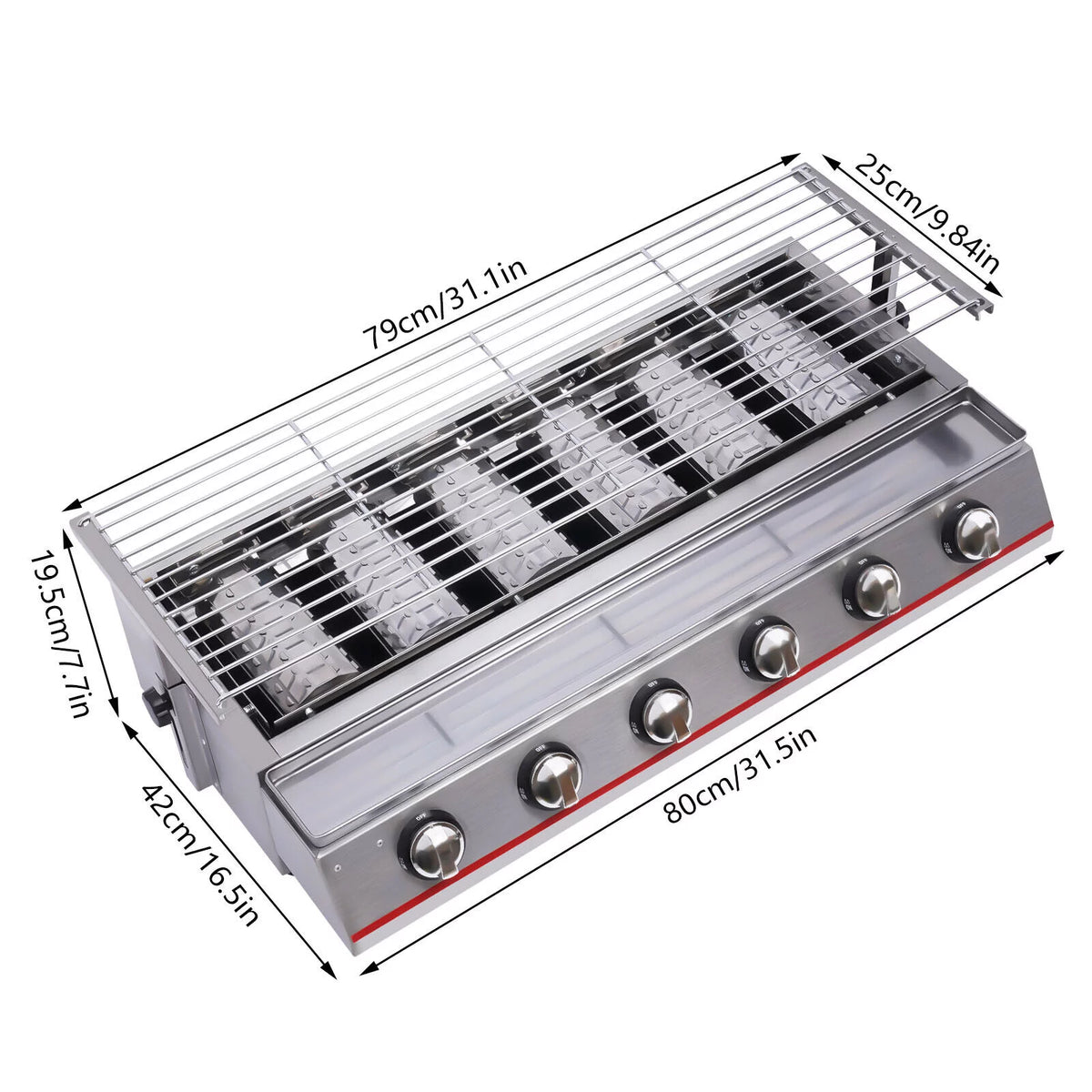 Portable 6 Burner LPG Gas Grill Griddle I470