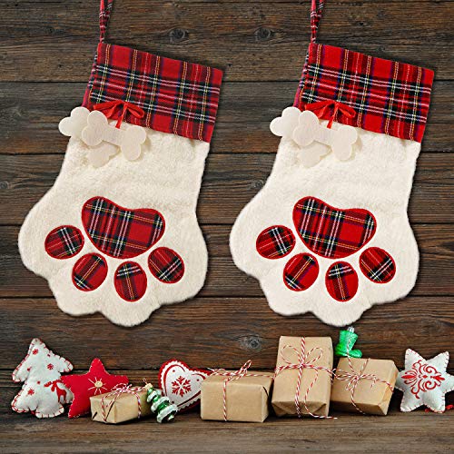 2 Pieces 17.7 Inch Christmas Pet Stockings Buffalo Plaid V6359