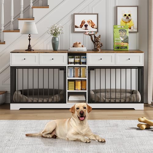 82” Wooden Dog Crate Furniture with 4 Drawers and Shelves N970642