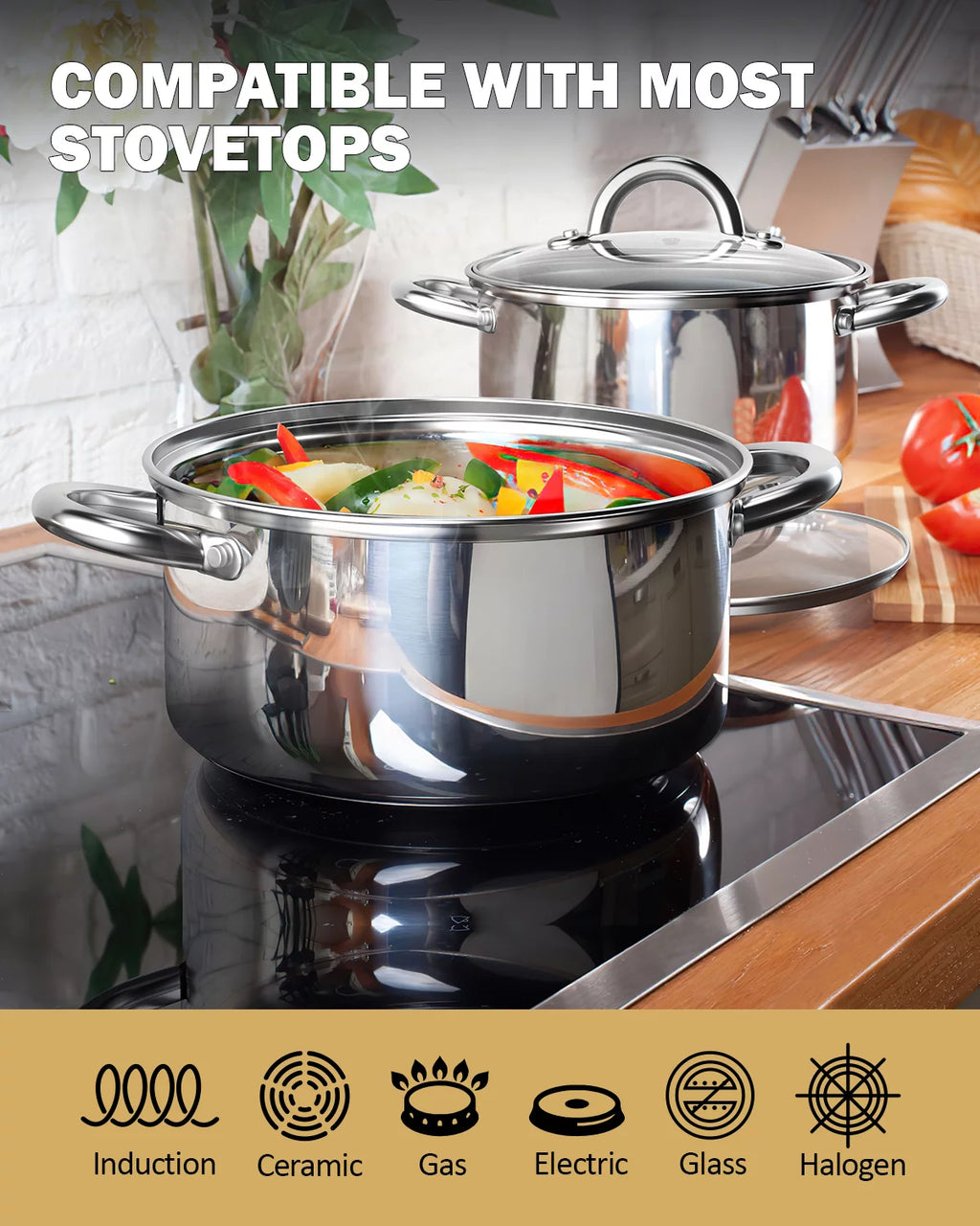 12-Piece Stainless Steel Cookware Set with Silicone Handles M4075