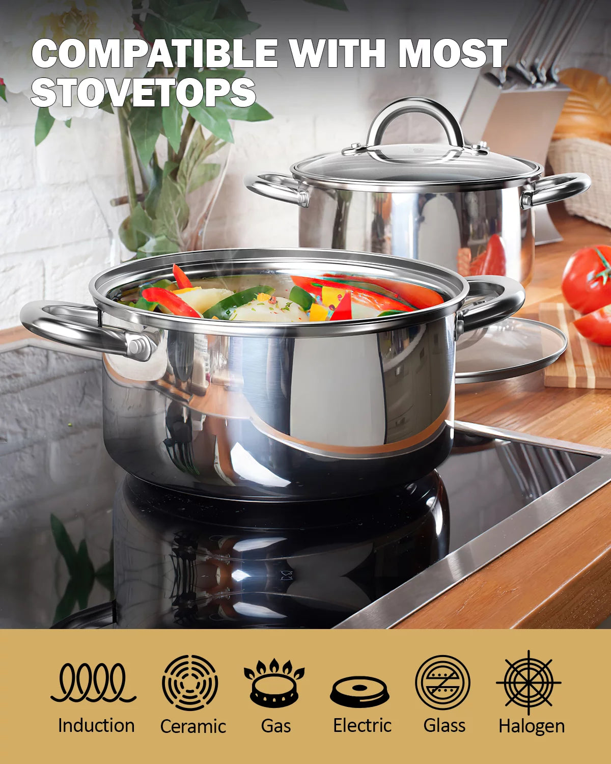 12-Piece Stainless Steel Cookware Set with Silicone Handles M4075