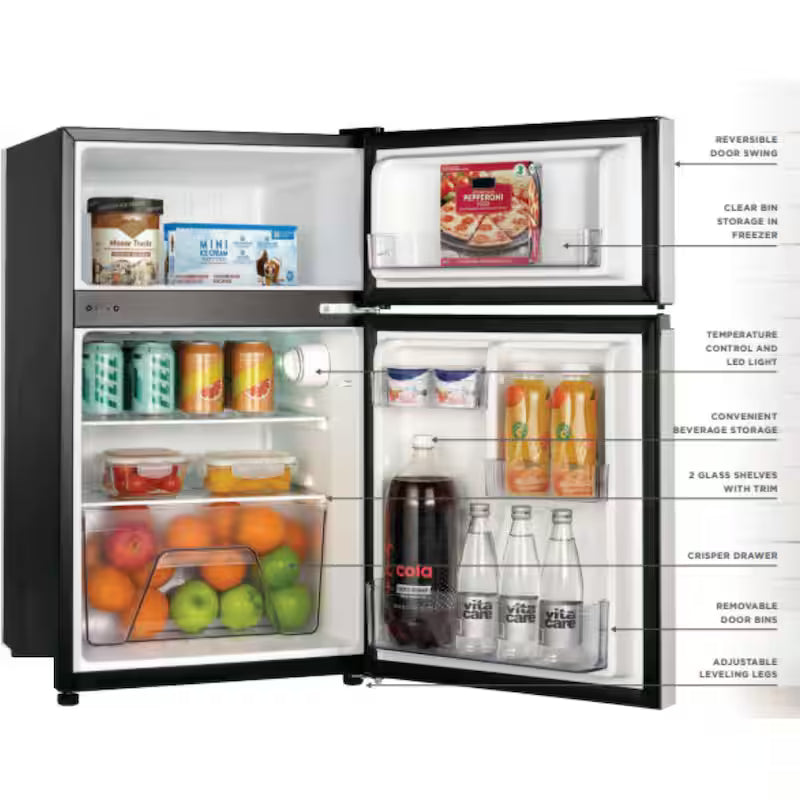 2 Door Mini Refrigerator in Black with Freezer H1631