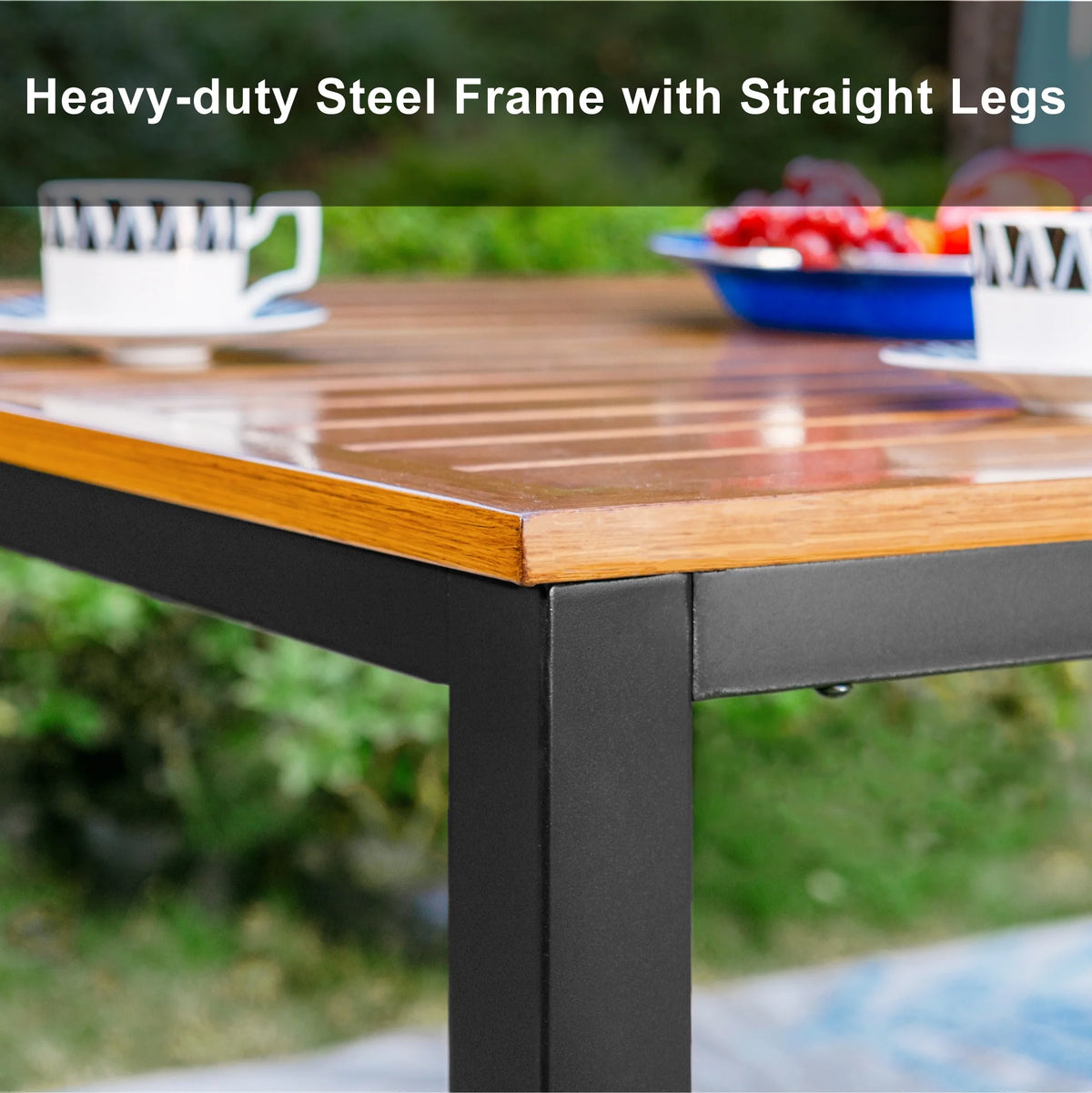Rectangle Outdoor Dining Table Steel Frame Wood Grain Top L791