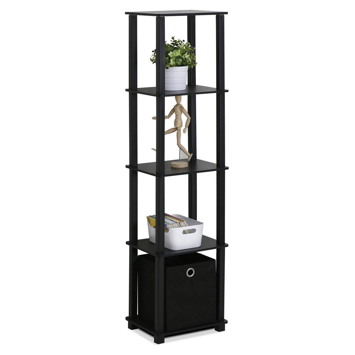 5-Tier Display Decorative Shelf with One Bin Black Y137