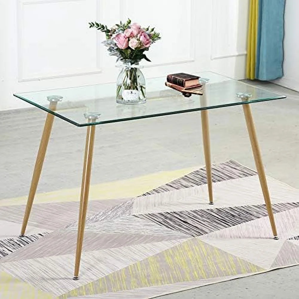 Glass Dining Table for 4 with Tempered Glass Top Metal Legs P5053