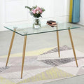Glass Dining Table for 4 with Tempered Glass Top Metal Legs P5053