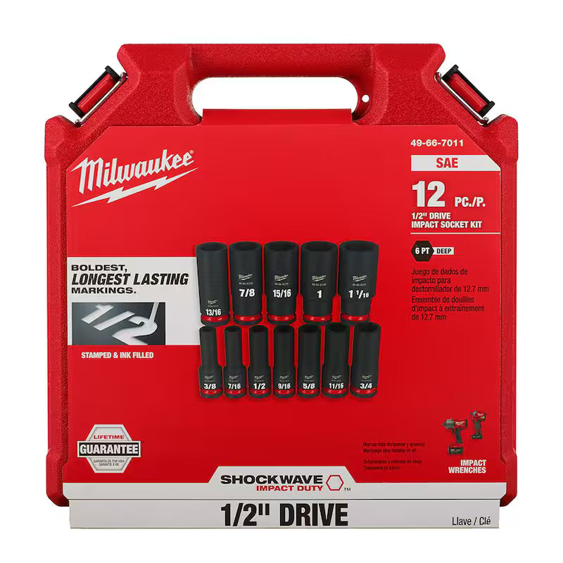 12V Cordless Brushless 1/2 in. Impact Wrench Kit with 1/2 in. Drive SAE Deep Socket Set (12-Piece) J191951