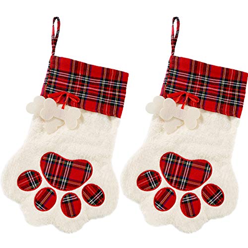 2 Pieces 17.7 Inch Christmas Pet Stockings Buffalo Plaid V6359