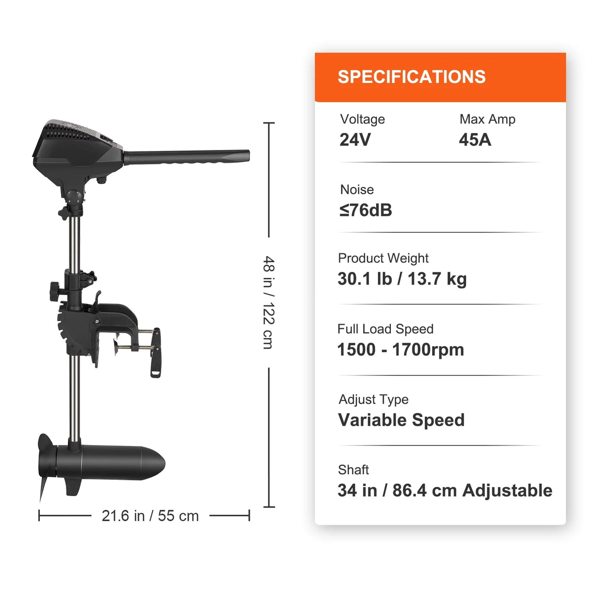 55lb Thrust 24V Electric Trolling Motor R4939