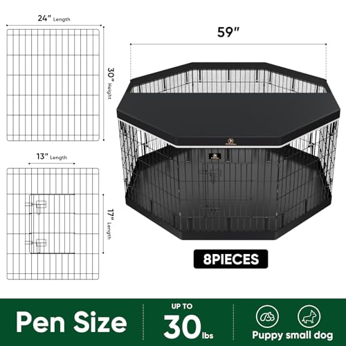 8 Panel Metal Dog Playpen with Grey Pad and Top Cover V316176
