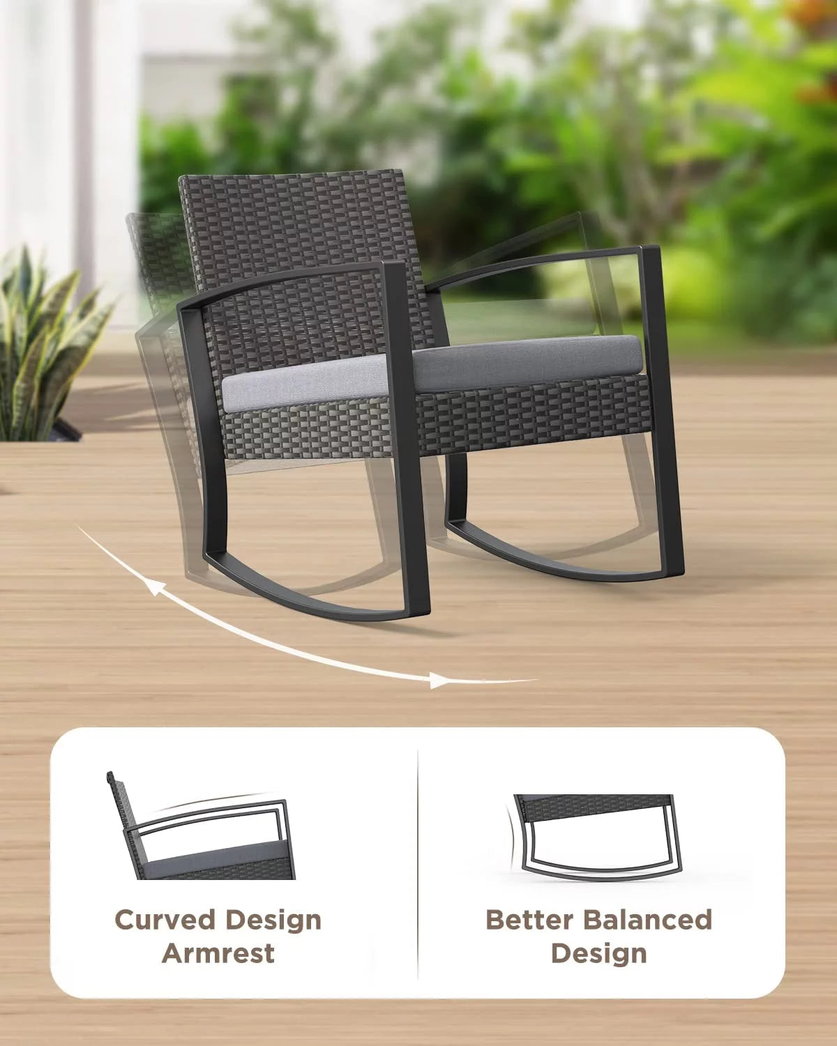 3-Piece PE Rattan Patio Chairs Set with Glass Coffee Table J8372
