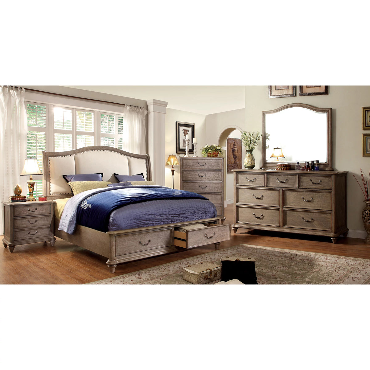 Queen Rustic Natural Tone Platform Bed W837599