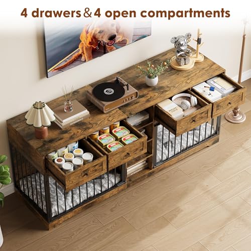 82” Wooden Dog Crate Furniture with 4 Drawers and Shelves N970642