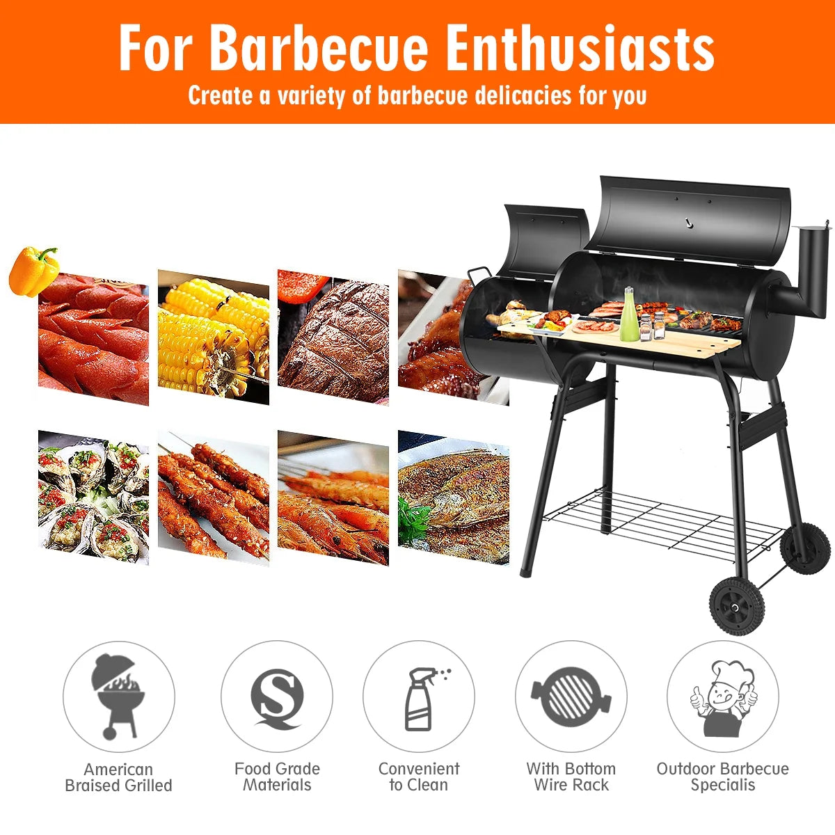 Outdoor Charcoal BBQ Grill Smoker J381