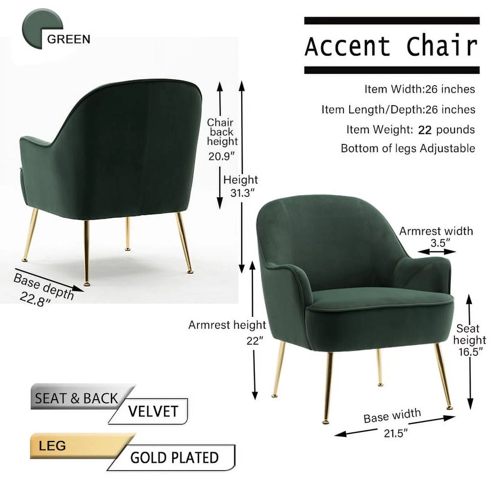 Dark Green Velvet Accent Chair with Gold Legs B25918