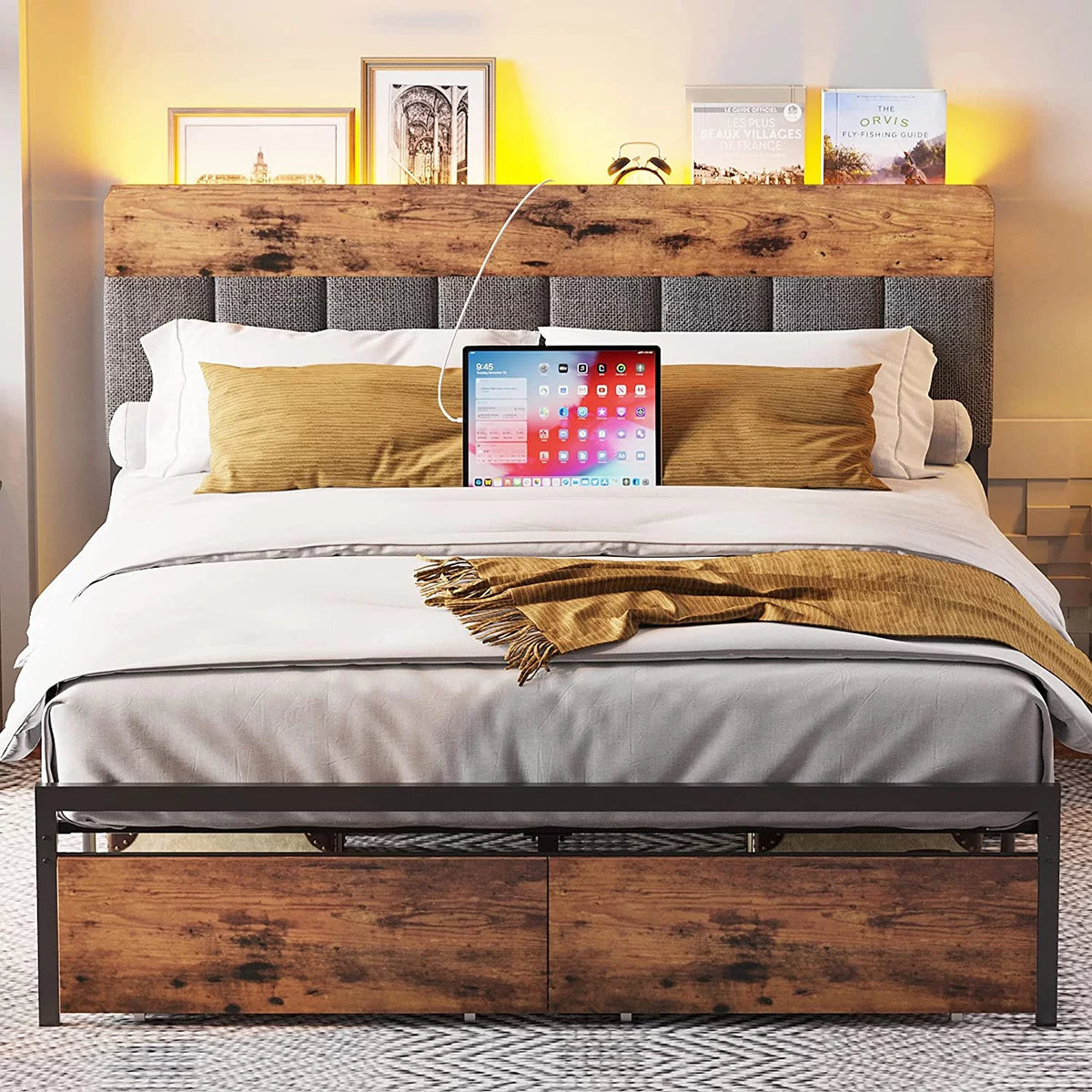 Queen Storage LED Bed Frame with Drawer S484