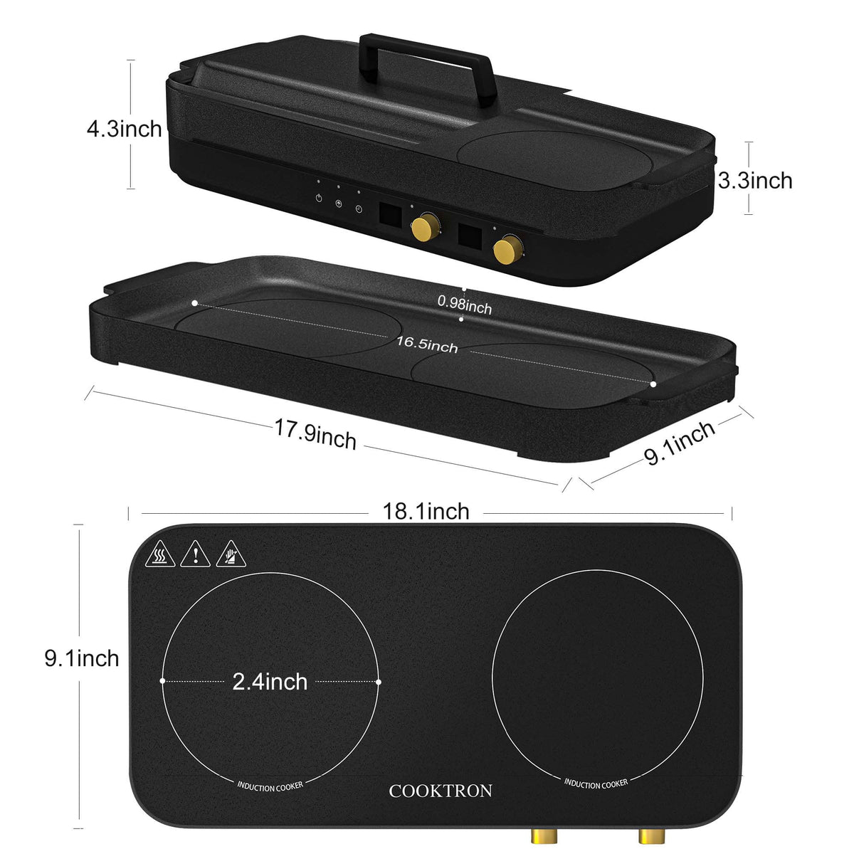 1800W 230V Double Burner Electric Induction Cooktop T735