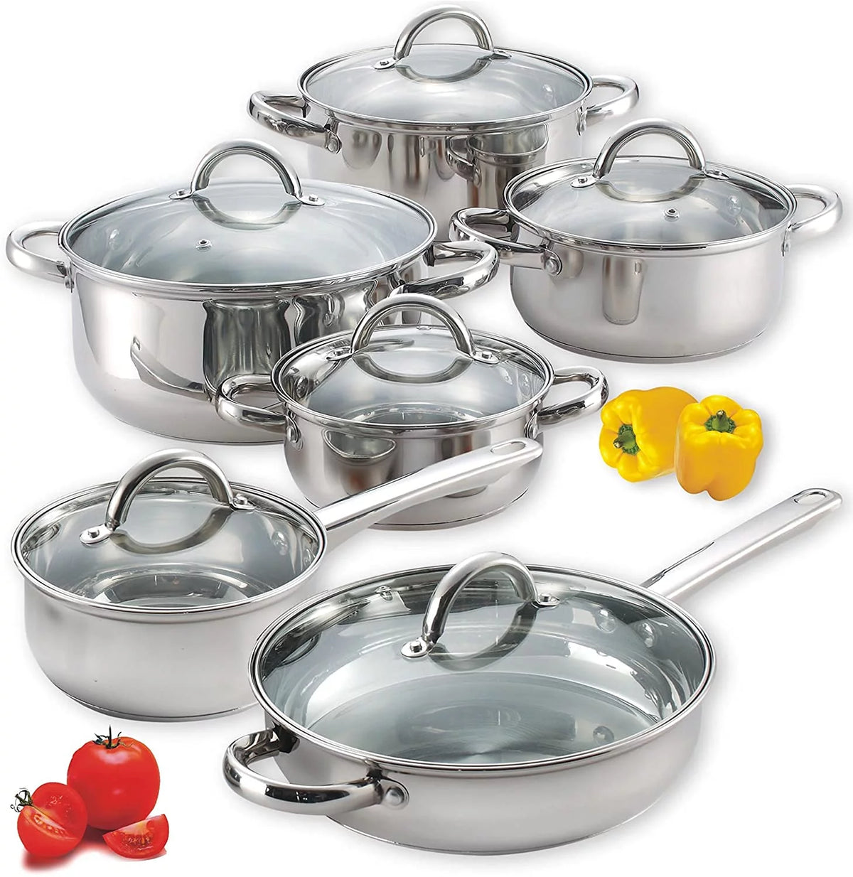12-Piece Stainless Steel Cookware Set with Silicone Handles M4075