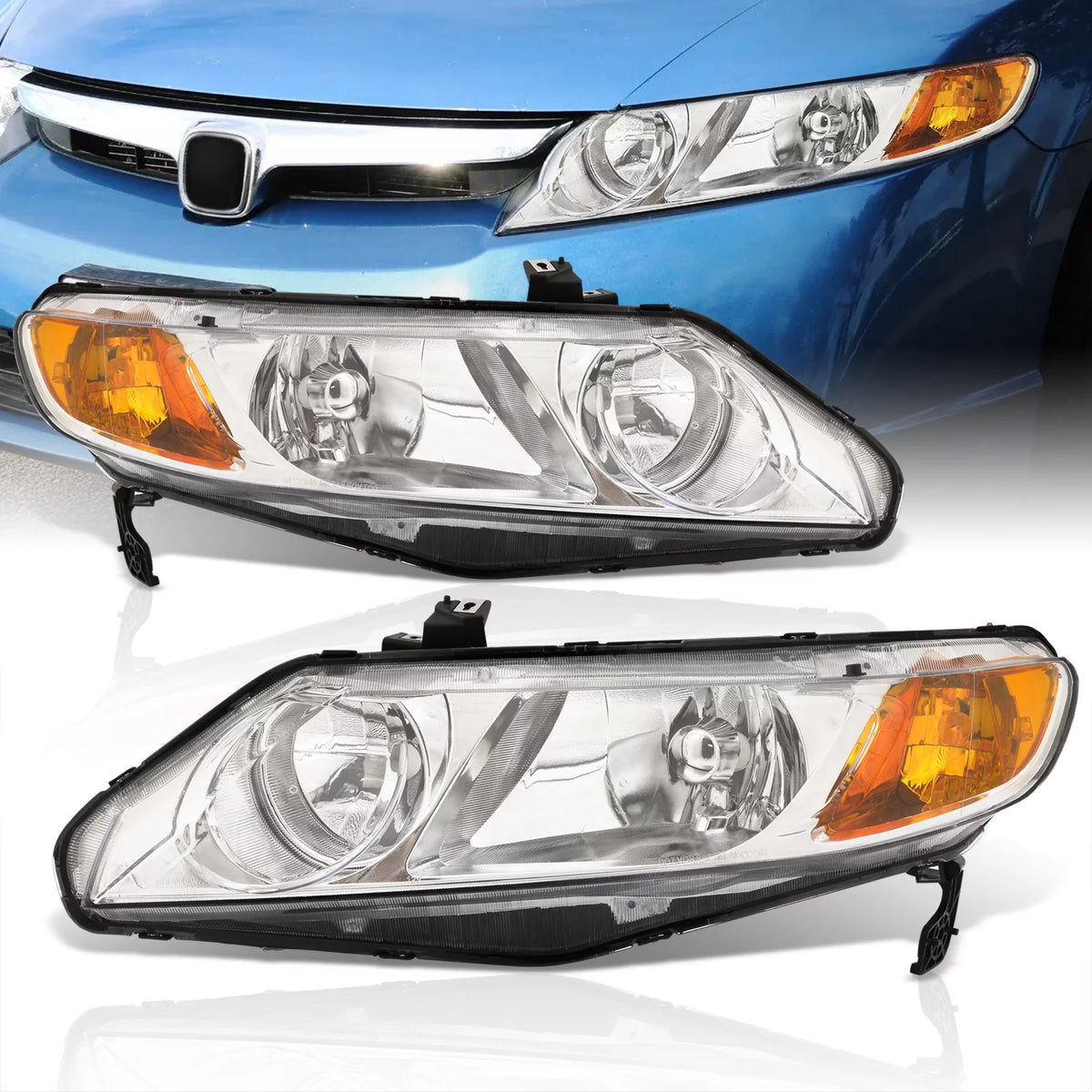Chrome Housing Clear Lens Signal Headlights Lamps Assembly Pair X92468