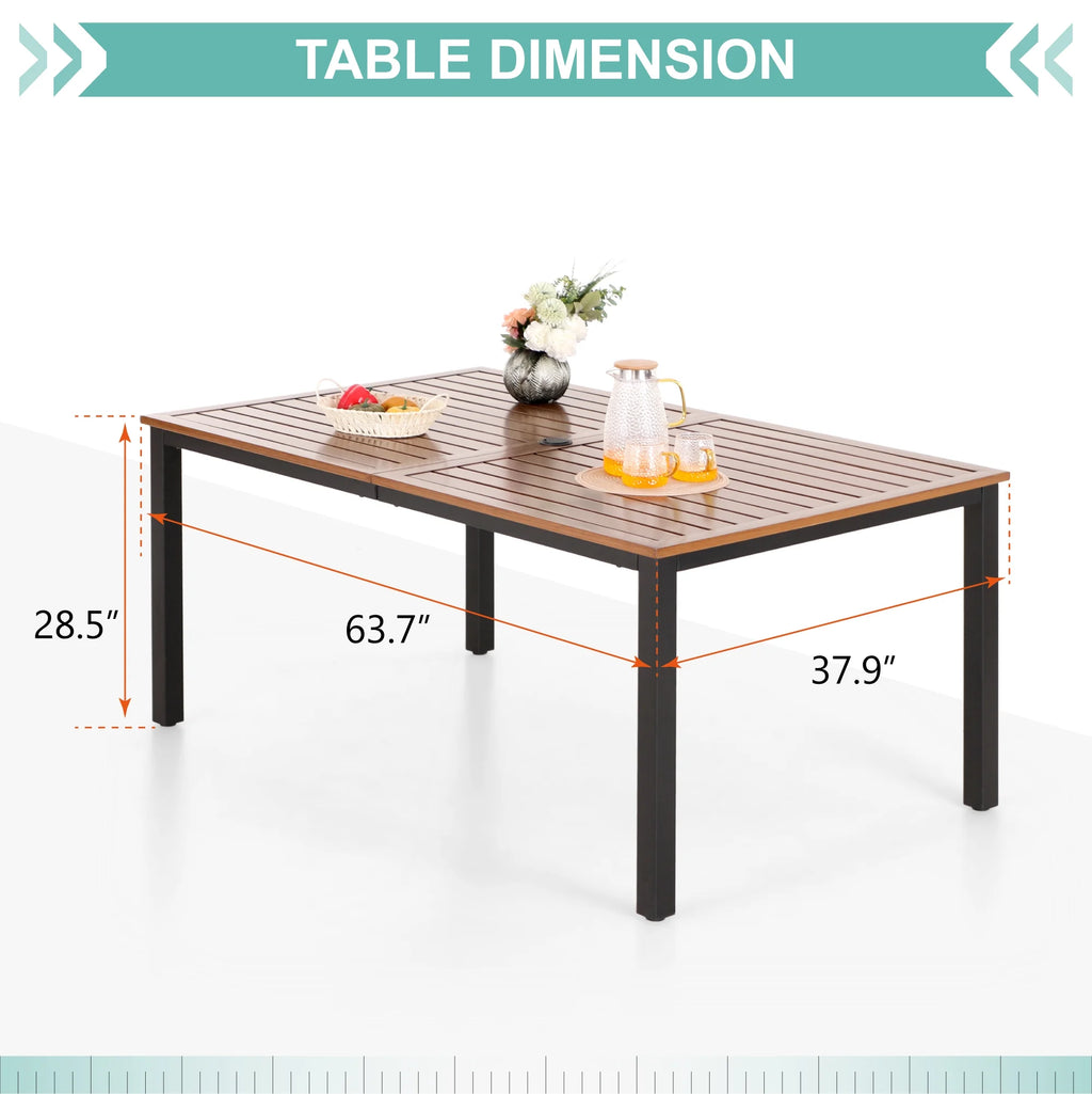 Rectangle Outdoor Dining Table Steel Frame Wood Grain Top L791